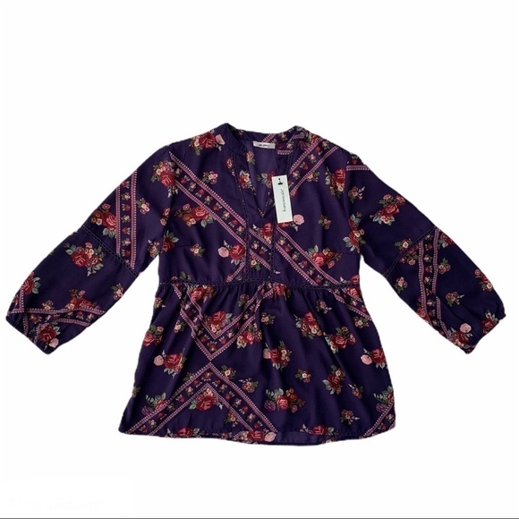 Francesca’s Miami Laura-Lee Purple Plum Shabby Chic Floral Babydoll Blouse XS - Picture 3 of 16